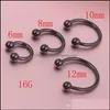 Anéis de nariz Studs Body Jewelry Anodizado Black Horseshoe Bar - Lip Septum Ear Ring Vários tamanhos disponíveis Piercing Drop Delivery 20321O