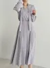 Vestidos casuais outono mancha sólida mulheres plissadas vestido coreano moda manga longa escritório senhora roupas 2023 lace-up uma peça robe