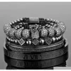 4 pièces ensemble or Hip Hop fait à la main Bracelet de perles hommes cuivre pavé Cz Zircon couronne chiffre romain Bracelets Bracelets bijoux Bxyni272W