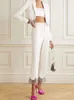 Женские брюки в стиле ретро, весенне-осенние модные высококачественные брюки до середины икры с белыми бриллиантами и стразами, нерегулярные черные брюки