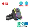 G43 G44 Wireless Car Kit 3.1a مع Type-C Port USB C Fast Charging Car Charger MP3 Player Handsfree Kit Bluetooth Car FM Transmitter