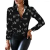 Kvinnors blusar Fashion Print Shirt For Women 2023 Spring Casual Turn-down långärmad knappar Kvinnliga toppar Elegant Office Ladies Blouse