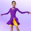 Stage Wear Girls Latin Dance Competition Dress Purple Long Sleeves Rumba Ballroom Costume Kids Cha Practice Clothing BL11462