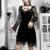 Men's Hoodies Gothic Lolita Girl Lace Trim Velvet A-Line Dress Women Sexy Perspective Long Sleeve V Neck Slim Mini Cosplay Party Costume