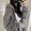 Hoodies femininos agradáveis mulheres oversized outono casual sólido zíper camisolas versão coreana solta fina de manga comprida com capuz jaqueta feminina