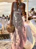 Urban Sexy Dresse Deep V Neck Maxi impreza sukienka Summer Patchwork Slevevele Solid Casual Holiday Ladies Elegancka streetwear 231009