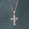 Colares de pingente de uma peça Jesus cruz colar para mulheres luxo cristal rosa ouro prata cor correntes jóias de casamento gift260q