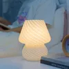Table Lamps Glass LED Desk Lamp For Bedroom Bedside Korean Ins Style Striped Mushroom Table Decor Cute Translucent Ring YQ240316