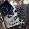 Pendant Necklaces CottvoCatholic Our Lady Of Grace Medal INRI Cross Crucifixion Blue Stone Prayer Beads Chain Rosary Necklace Chaplet