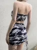 Work Dresses Two Pieces Set Tie Dye Streetwear Sexy Halter Backless Tank Tops Women Y2k Aesthetic Bandage Short Skirts Fashion Harajuku Suit