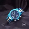 Montres-bracelets hommes automatique mécanique bleu platine toile tissu acier inoxydable saphir sport montre limitée