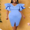 Robes de grande taille femmes robe corset perlée sexy col en V moulante volants manches courtes soirée anniversaire 3XL dames africaines Sukienka 215Y