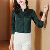 Vintage Silk Satin Floral Pink Bluses Long Sleeve Women Designer Jacquard Shirts 2023 Autumn Winter Runway Lapel Button Up Shirts Office Lady Fashion Graphic Tops