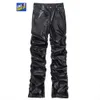 Pantaloni da uomo in pelle pieghettata da moto per Street Wear pantaloni in ecopelle da uomo HIP HOP cargo 231009