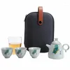 Ensembles de thé feuille de bananier motif peint à la main service à thé de voyage un Pot trois tasses théière Portable tasse juste en céramique
