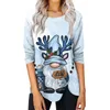 Kvinnors T-skjortor Ladies Christmas Hoodies Winter Round Neck Shirt Classic Tryckt långärmade tröjor Fashion Female Button Oregelbunden hem