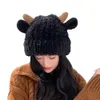 8355 Autumn and Winter New Cute Little Sheep Children's Outdoor Warmth Knitted Wool Hat Plush Cold Protection Ear Cap