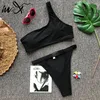 Mulheres Swimwear Um Ombro Bikini Set Verão Alta Corte Natação Desgaste Biquinis 2023 Bandeau Swimsuit Fivela Mulheres Push Up Banhistas