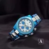 Montres-bracelets hommes automatique mécanique bleu platine toile tissu acier inoxydable saphir sport montre limitée