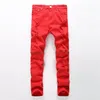 WSZYSTKICH najnowszych mężczyzn Red dżinsy Czerwone Czarno-Białe Zipper Hip Hop Dżinsy Męskie Punk Rock Zakresy rowerowe dżinsy elastyczne dżinsowe spodnie P253S