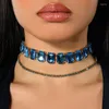 Chains Pattern Fashion Sexy Collar Necklace Rhinestone Luxurious Personalized Blue Accessories Wholesale