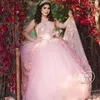 Robe Quinceanera rose à paillettes, épaules dénudées, avec des Appliques de fleurs en dentelle, perles, robes formelles de bal pour 15 filles