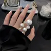 Anillos de racimo brillante Corea 2023 moda lujosa imitación perla mujer anillo de boda tamaño ajustable Zirconia joyería regalo JZ582