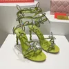 Rene Caovilla Crystal Sandals 슬림 하이힐 스웨이드 패션 디너 슈즈 고급 디자이너 여성 신발 가죽 발목 레이스 패션 고품질 공장 신발