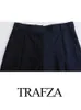 Calças femininas de duas peças Trafza define para mulheres moda atrás jaqueta estilo emenda manga longa blazers primavera e outono calças largas perna 231009