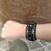 Черный браслет из искусственной кожи в стиле панк Harajuku, черный браслет в стиле панк-готика, 2 ряда, можно регулировать, ювелирные аксессуары, подарки2749