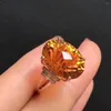 Bagues de cluster Naturel et réel Jaune Citrine Pierre Solide 925 Bague de pierre précieuse en argent pour la fête de mariage des femmes Bijoux élégants