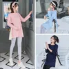 Maternity Tops Tees 5511# Spring Side Split Patchwork Maternity Tees Long Sleeve A Line Loose T Shirt Clothes for Pregnant Women Pregnancy Tops 231006