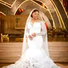 2023 ottobre arabo Aso Ebi Plus Size sirena bianca abito da sposa di lusso con perline cristalli abiti da sposa in pizzo Abiti ZJ404