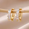 Hoop Earrings Aesthetic Gold Color For Women Copper Zircon Shiny Circle Hangers Earring Fashion Stainless Steel Jewelry 2023