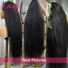 Syntetyczne S Kinky proste krawędzie 4C Naturalna linia włosów Yaki 13x413x6 HD Lace Front Human Hair Curly Baby 5x5 Clre 231007