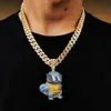 Hänge halsband hiphop cz sten asfalterad bling is ut guldfärg cool tecknad sköldpadda hängen för män rappare smycken gåva267w