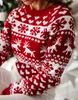 Ful jultröja Kvinnor julstickad tröja kappa Cardigan Röd vit ren snöflingmönster Crew Neck S M L XL XXL