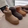 Klassiska mini-plattformsstövlar för kvinnor Ultra Chestnut Matte Päls snö Suede Wool Blend Comfort Winter Designer Ankel Booties Storlek 35-406