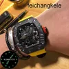 Richardmill Watches Automatic Mechanical Watch Milles Business Leisure Carbon Fiber Mens Full Black Large Dial Hollow Belt Fas