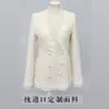 Nouveau femmes col en v perles boutons double boutonnage gland tweed laine couleur blanche mince taille manteau grande taille XSSMLXL260W