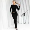 Tvådelad klänning Cutenova Autumn Solid rund krage Långärmar Halvlängd Kjol Slim Suit 2023 Casual Women Two Piece Set 231009