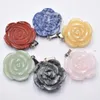 Pendant Necklaces 2023 Fashion Selling Carved Mixed Natural Stone Rose Flower Pendants Charms Jewelry 6pcs/lot Wholesale