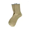 Women Socks Autumn Korean Style Simple Solid Color Breathable Casual Female Crew Absorb Sweat Cotton Striped