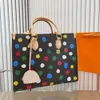 Spot Tote Bag Polka Dots Bedrukte Handtas Portemonnee Grote Capaciteit Boodschappentassen Echt Lederen Schoudertas Afneembare Pompoen Charme Zilveren Hardware Clutch6