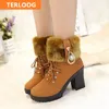 Stiefel Winter Frauen High Heels Schuhe Warme Rutschfeste Block Kuh Wildleder Warme Schnee Stiefel Mode Designer Kristall Plüsch goth Botas 231009