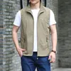 Men's Vests Spring And Autumn Zipper Pockets Embroidered Solid Color Workwear Sleepless Vest Cardigan Coat Office Lady Casual Tops