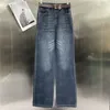 Designer jeans kvinnor denim byxa med bälte broderi brevbyxor tjej lady street stil hip hop jean byxor