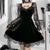 Men's Hoodies Gothic Lolita Girl Lace Trim Velvet A-Line Dress Women Sexy Perspective Long Sleeve V Neck Slim Mini Cosplay Party Costume