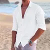 Camisas de vestido masculinas 2023 camisa de algodão linho moda casual polo pescoço praia manga longa sólida férias havaianas 231009