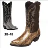 Mannen Western Cowboy Laarzen Geborduurde Hoge Laarzen Nieuwe Herfst Schoenen Ridder Laarzen Grote Maat 38-48 Lichtgewicht Paar Laarzen